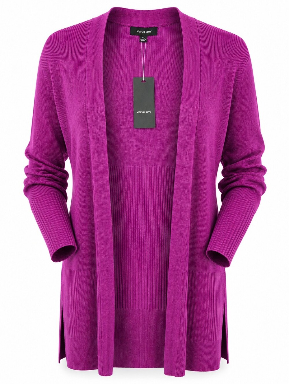 Verve Ami Boysenberry Ribbed Open Front Long Cardigan Sweater XL NWT Rayon